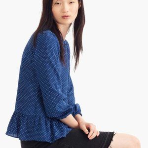 J. Crew Silk peplum top in polka dot Blouse Blue 8